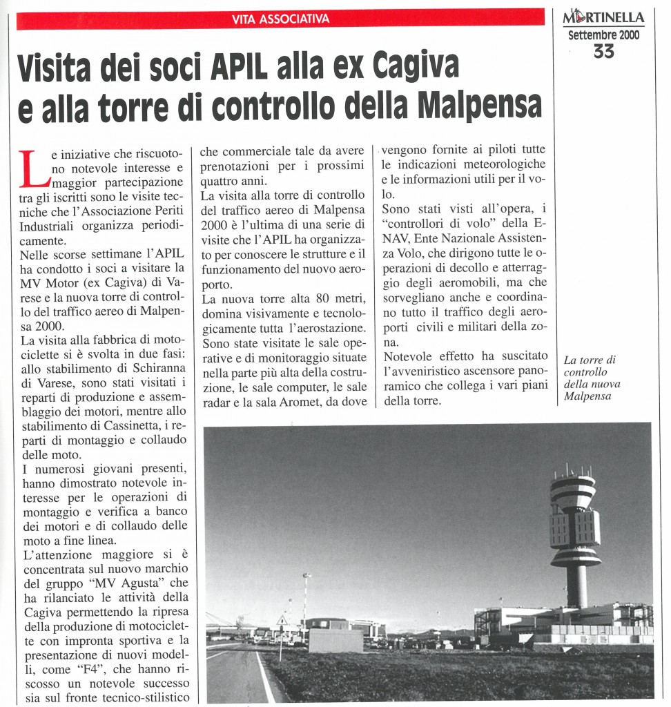MV Motor e MV Agusta Schiranna e Cassinetta Malpensa 2000 ENAV, Ente Nazionale Assistenza Volo