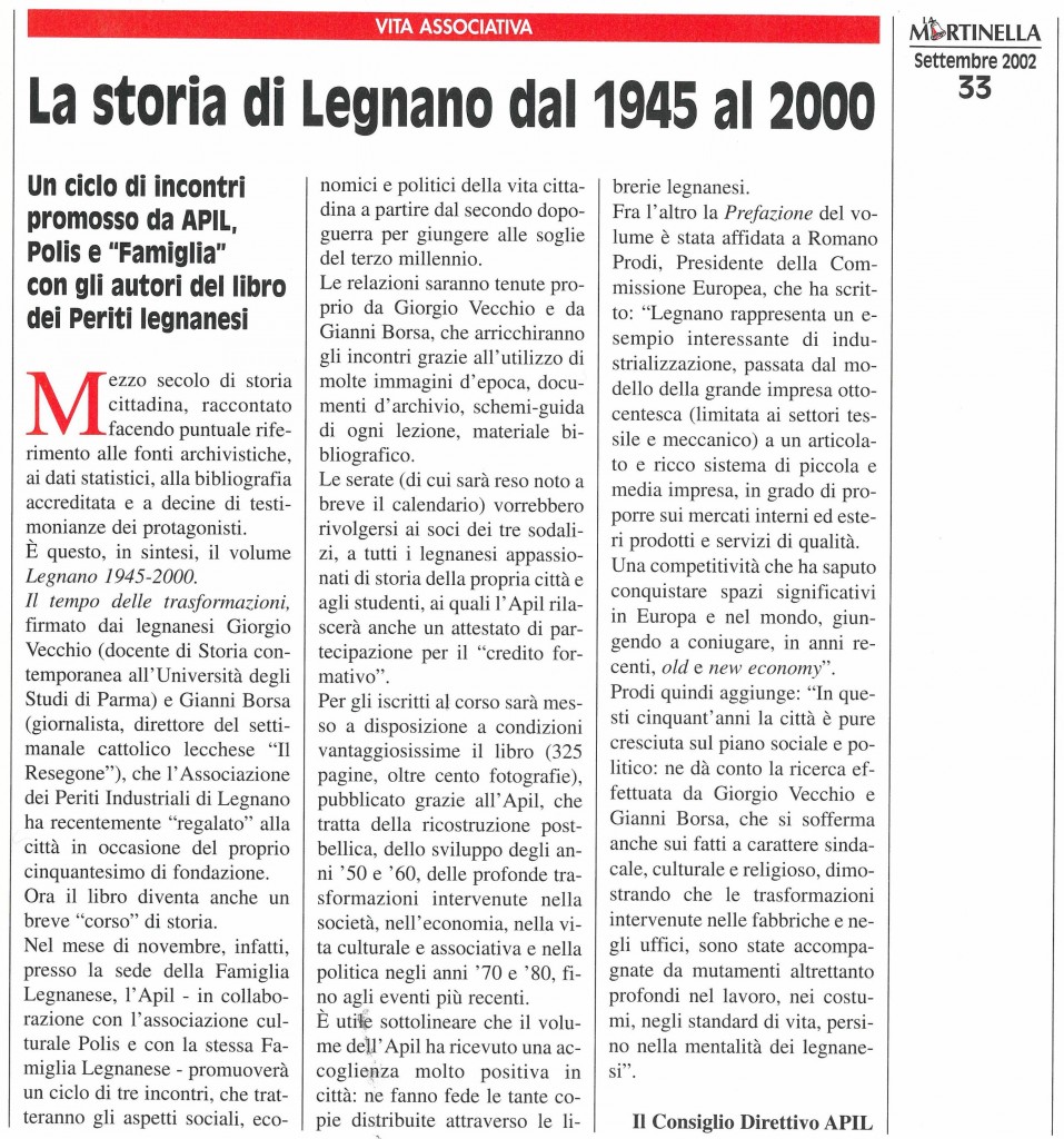 Famiglia Legnanese    Legnano 1945 – 2000. Il tempo delle trasformazioni    Giorgio Vecchio    Gianni Borsa    Prodi